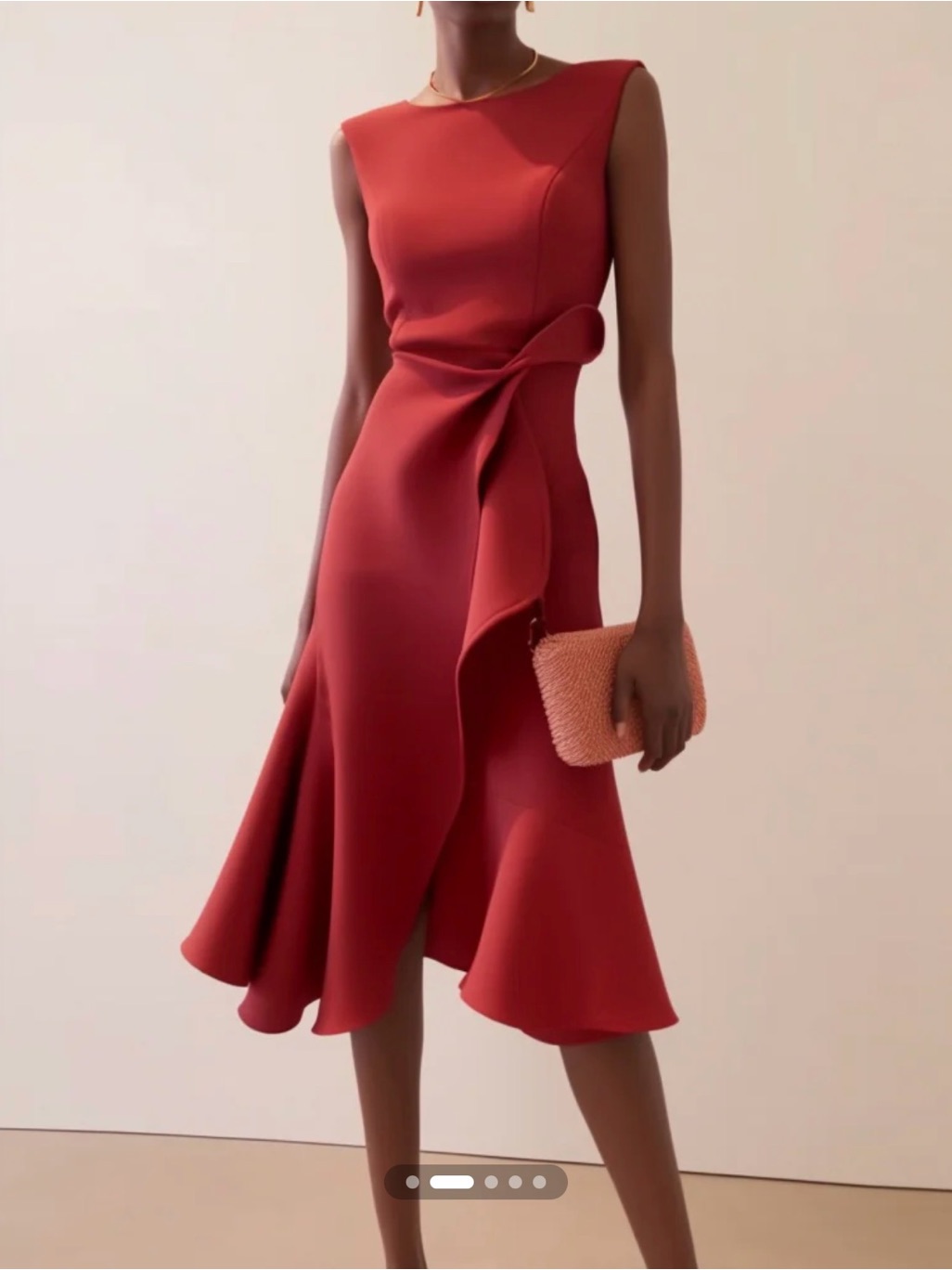Fehaute Red Asymmetric Ruffle Waist Twist Midi Dress Nwt Size 6